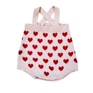 Cat & Jack Baby Girls Romper 6-9M Red Hearts Knit One Piece Sleeveless Cotton